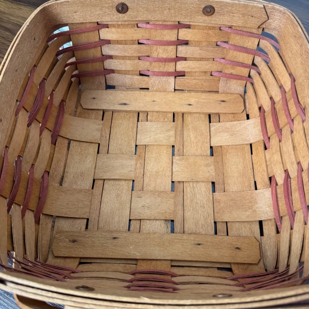 Longaberger 1992 Handwoven Square Basket Floral Liner Plastic Insert Signed TH